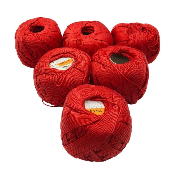 6 X Skeins Balls Mercerized Cotton Junghans-Wolle German Yarn 50g Red - Picture 1 of 4